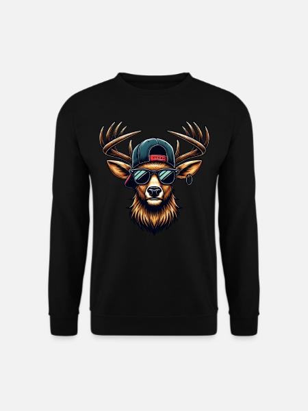 Kinder Trachtenshirt Herren Trachten Shirt Hirsch - Unisex Pullover - Schwarz