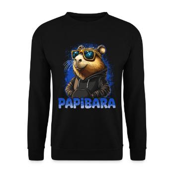 Papibara Capybara Papa | Vatertag Bester Papa - Unisex Pullover - Schwarz - Vorne - Alina (178cm) & Michal (187cm)