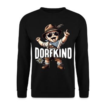 Dorfkind T-Shirt Herren Trachtenshirt Dorfkinder - Unisex Pullover - Schwarz - Vorne - Alina (178cm) & Michal (187cm)
