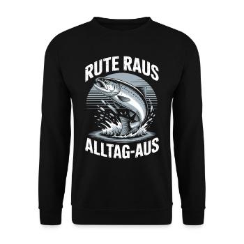 Angeln | Rute raus Alltag aus | Angler - Unisex Pullover - Schwarz - Vorne - Alina (178cm) & Michal (187cm)