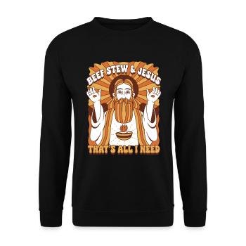 Gulasheintopf Beef Stew & Jesus That's All I Need - Unisex Pullover - Schwarz - Vorne - Alina (178cm) & Michal (187cm)