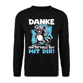 Danke für die tolle Zeit mit dir Waschbär Kollege - Unisex Pullover - Schwarz - Vorne - Alina (178cm) & Michal (187cm)