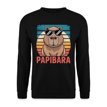 Papibara Capybara Papa | Vatertag Bester Papa - Unisex Pullover - Schwarz - Vorne - Alina (178cm) & Michal (187cm)