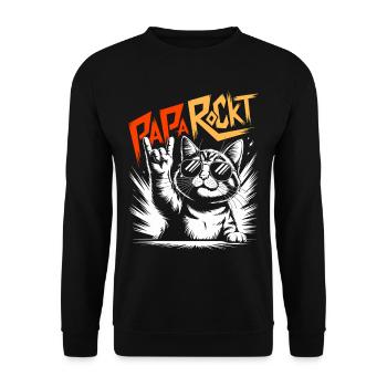 Papa rockt Katze | Bester Papa | Vatertag - Unisex Pullover - Schwarz - Vorne - Alina (178cm) & Michal (187cm)