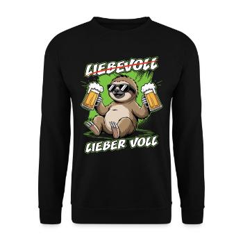 Bier Faultier | Liebevoll lieber voll Sloth - Unisex Pullover - Schwarz - Vorne - Alina (178cm) & Michal (187cm)