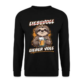 Bier Faultier | Liebevoll lieber voll Sloth - Unisex Pullover - Schwarz - Vorne - Alina (178cm) & Michal (187cm)