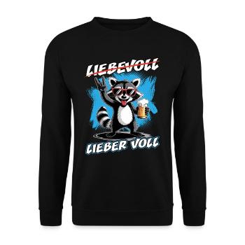 Bier | Liebevoll lieber voll | Waschbär - Unisex Pullover - Schwarz - Vorne - Alina (178cm) & Michal (187cm)