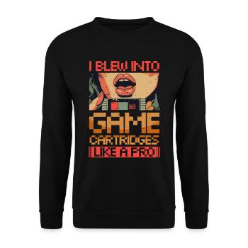 70s 80s 90s I Blew Into Game Cartridges - Unisex Sweatshirt - black - Front - Alina (178cm) & Michal (187cm)