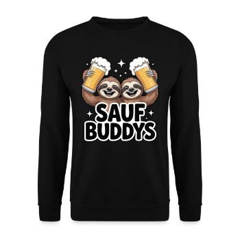 Sauf Buddys Sloth Faultier | Bier - Unisex Pullover - Schwarz - Vorne - Alina (178cm) & Michal (187cm)