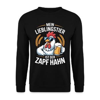 Mein Lieblingstier ist der Zapf Hahn | Bier - Unisex Pullover - Schwarz - Vorne - Alina (178cm) & Michal (187cm)
