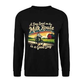 Milchmann A Day Spent On The Milk Route - Unisex Pullover - Schwarz - Vorne - Alina (178cm) & Michal (187cm)