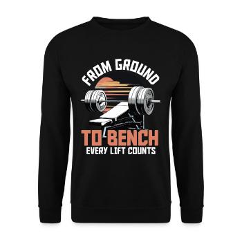 Brusttraining Bodybuilder From Ground To Bench - Unisex Pullover - Schwarz - Vorne - Alina (178cm) & Michal (187cm)