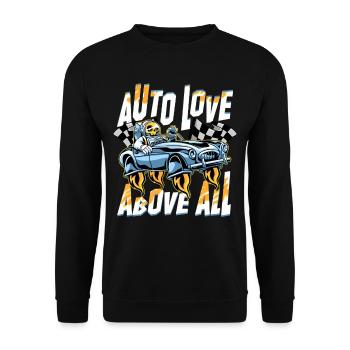 Petrolhead Auto Tuning Auto Love Above All - Unisex Pullover - Schwarz - Vorne - Alina (178cm) & Michal (187cm)