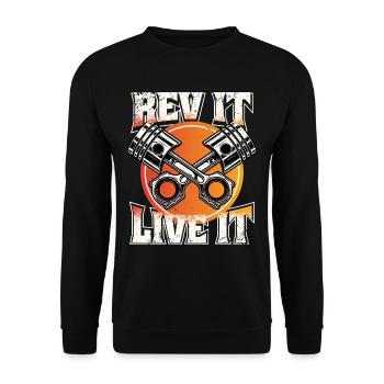 Petrolhead Auto Tuning Motorsport Rev It Live It - Unisex Pullover - Schwarz - Vorne - Alina (178cm) & Michal (187cm)
