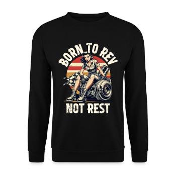 Petrolhead Auto Born To Rev Not Rest - Unisex Pullover - Schwarz - Vorne - Alina (178cm) & Michal (187cm)