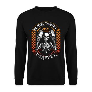 Petrolhead Auto Tuning Piston Power Forever - Unisex Pullover - Schwarz - Vorne - Alina (178cm) & Michal (187cm)