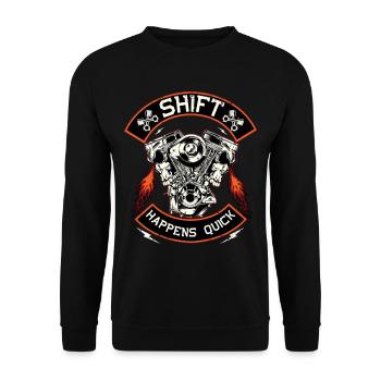 Petrolhead Auto Tuning Shift Happens Quick - Unisex Pullover - Schwarz - Vorne - Alina (178cm) & Michal (187cm)