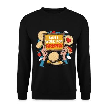 Arepa Will Work For Arepas - Unisex Pullover - Schwarz - Vorne - Alina (178cm) & Michal (187cm)