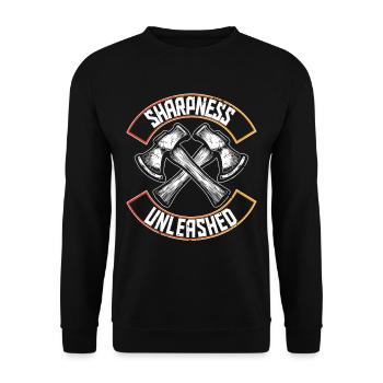 Axtwerfen Holzfäller Sharpness Unleashed - Unisex Pullover - Schwarz - Vorne - Alina (178cm) & Michal (187cm)