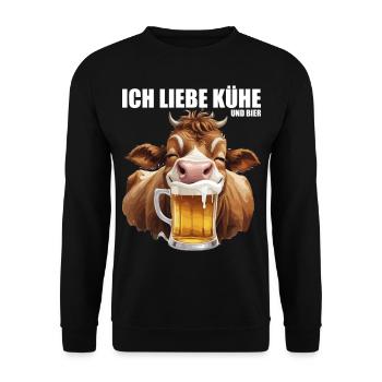 trinkende Kuh mit Bier Ich liebe Kühe und Bier  - Unisex Pullover - Schwarz - Vorne - Alina (178cm) & Michal (187cm)