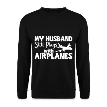 My Husband Still Plays With Airplanes 3 - Unisex Sweatshirt - black - Front - Alina (178cm) & Michal (187cm)