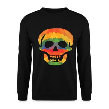 Farbiger Totenschädel - Unisex Pullover - Schwarz - Vorne - Alina (178cm) & Michal (187cm)