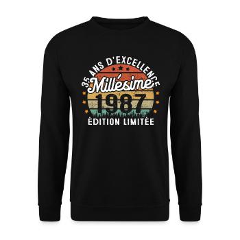 Cadeau d'anniversaire 35 Ans Millésime 1987 - Sweat-shirt Unisexe - noir - Devant - Alina (178cm) & Michal (187cm)