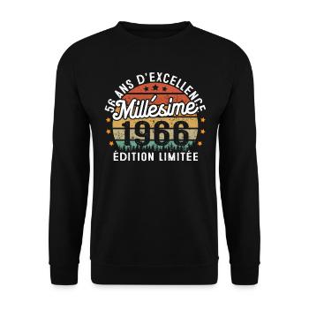 Cadeau d'anniversaire 56 Ans Millésime 1966 - Sweat-shirt Unisexe - noir - Devant - Alina (178cm) & Michal (187cm)