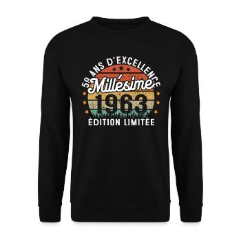 Cadeau d'anniversaire 59 Ans Millésime 1963 - Sweat-shirt Unisexe - noir - Devant - Alina (178cm) & Michal (187cm)