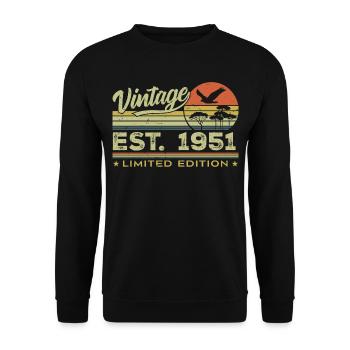 Jahrgang 1951 Genial seit 1951 Geschenk 1951 Retro - Unisex Pullover - Schwarz - Vorne - Alina (178cm) & Michal (187cm)