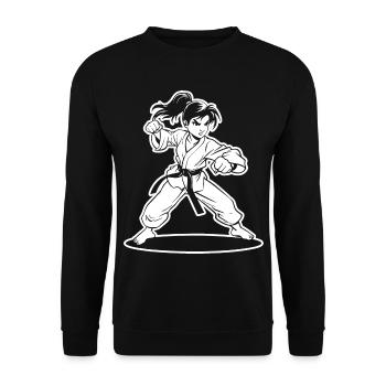 Karate Mädchen Cartoon Stil - Unisex Pullover - Schwarz - Vorne - Alina (178cm) & Michal (187cm)