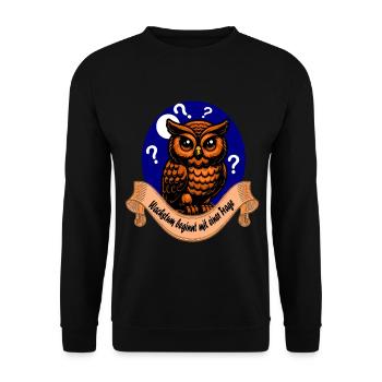 Fragensteller T-shirt mit Eulen Motiv - Unisex Pullover - Schwarz - Vorne - Alina (178cm) & Michal (187cm)