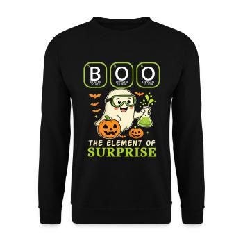 Boo L’élément de surprise – Drôle STEM Halloween - Sweat-shirt Unisexe - noir - Devant - Alina (178cm) & Michal (187cm)