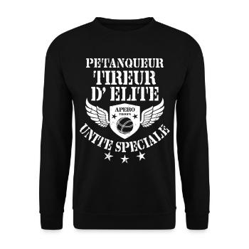 Pétanque Pétanqueur d'élite Humour Armée - Unisex Pullover - Schwarz - Vorne - Alina (178cm) & Michal (187cm)