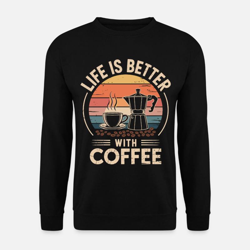 Lebensfreude mit Kaffee Illustration - Unisex Pullover - Schwarz