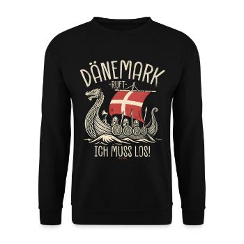 Dänemark ruft ich muss los Spruch - Unisex Pullover - Schwarz - Vorne - Alina (178cm) & Michal (187cm)