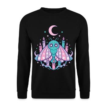 Pastellfarbene Kawaii Gothic Motte - Unisex Pullover - Schwarz - Vorne - Alina (178cm) & Michal (187cm)