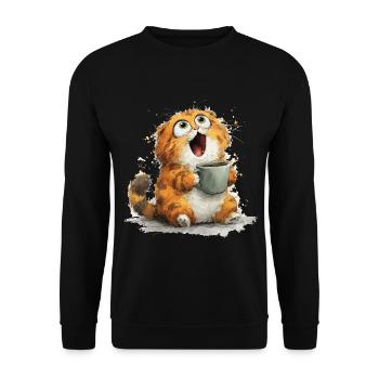 Café pour chat : Googly Eyes Latte - Sweat-shirt Unisexe - noir - Devant - Alina (178cm) & Michal (187cm)