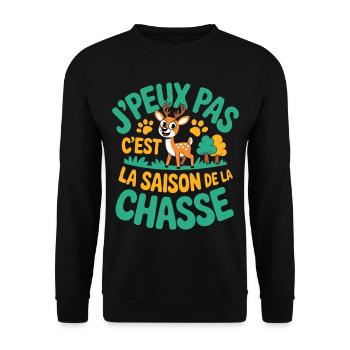 Ich kann nicht. Es ist Jagdsaison. - Unisex Pullover - Schwarz - Vorne - Alina (178cm) & Michal (187cm)