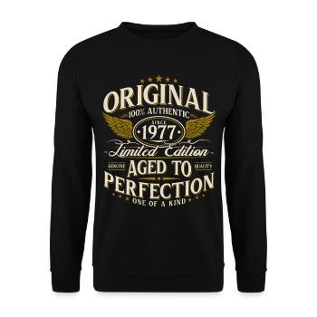 Cadeau d’anniversaire Born Vintage 1977 - Sweat-shirt Unisexe - noir - Devant - Alina (178cm) & Michal (187cm)