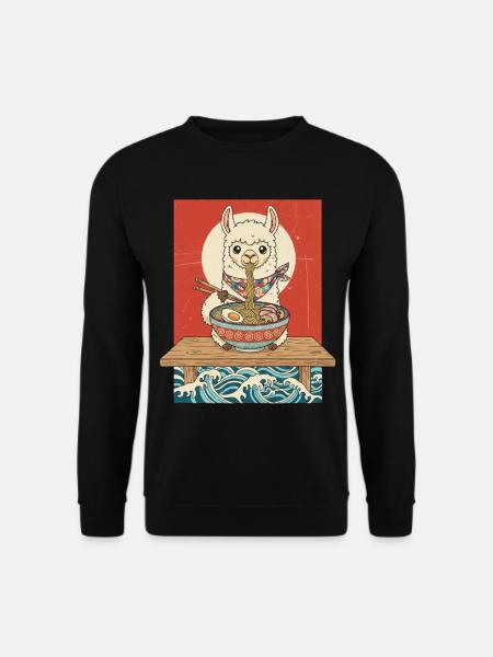Kawaii Llama Ramen Noodles - Unisex Sweatshirt - black