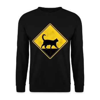 Chat panneau de signalisation jaune - Sweat-shirt Unisexe - noir - Devant - Alina (178cm) & Michal (187cm)