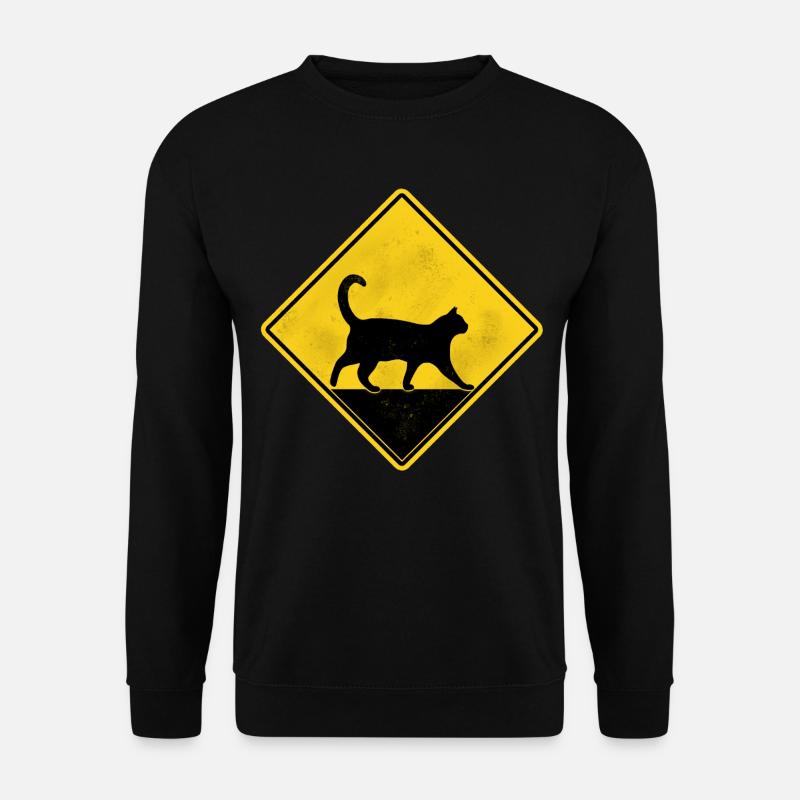 Katzen-Gelbes Straßenschild - Unisex Pullover - Schwarz