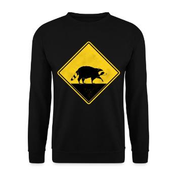 Raccoon Yellow Traffic Sign - Unisex Sweatshirt - black - Front - Alina (178cm) & Michal (187cm)