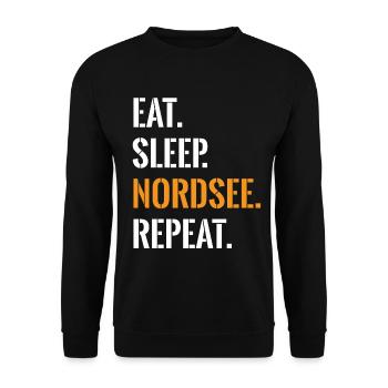 Nordseefan Eat Sleep Nordsee Repeat - Unisex Pullover - Schwarz - Vorne - Alina (178cm) & Michal (187cm)