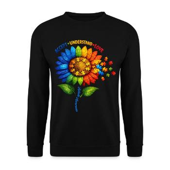 Autismus-Bewusstsein-Sonnenblume - Unisex Pullover - Schwarz - Vorne - Alina (178cm) & Michal (187cm)
