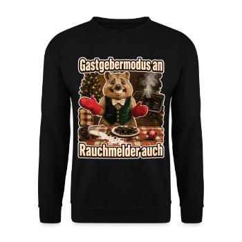 Gastgebermodus an, Rauchmelder auch - Unisex Pullover - Schwarz - Vorne - Alina (178cm) & Michal (187cm)