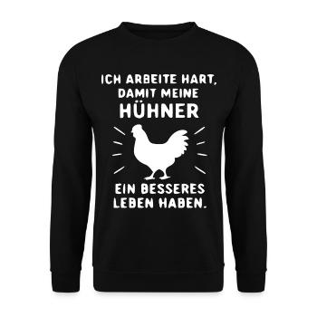 Hühnerwohl Shirt Harte Arbeit - Unisex Pullover - Schwarz - Vorne - Alina (178cm) & Michal (187cm)