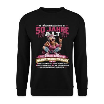 Lustiges 50 Geburtstag Funshirt Oma Geschenk Humor - Unisex Pullover - Schwarz - Vorne - Alina (178cm) & Michal (187cm)