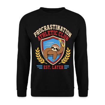 Procrastination Athletic - Sportlich ab morgen - Unisex Pullover - Schwarz - Vorne - Alina (178cm) & Michal (187cm)
